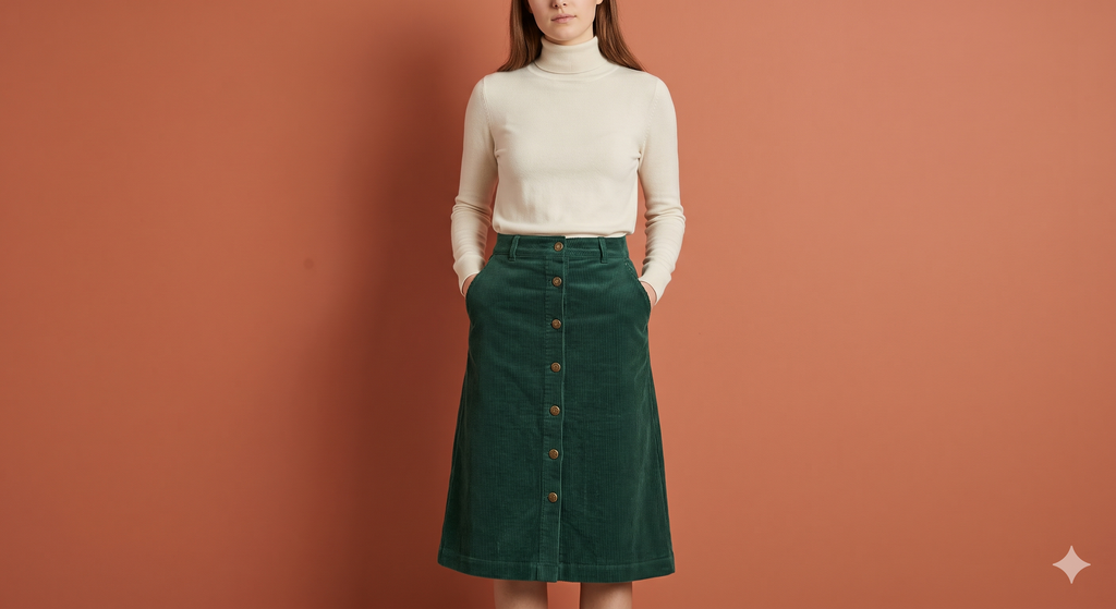 Corduroy Button-Front Skirt